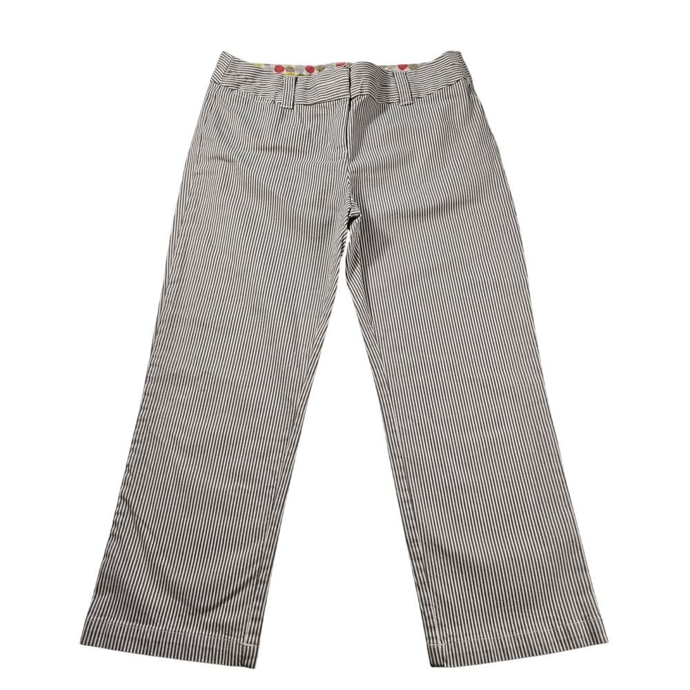 Boden grey white striped 4 PETITE  4P cropped chino pants casual preppy chic
